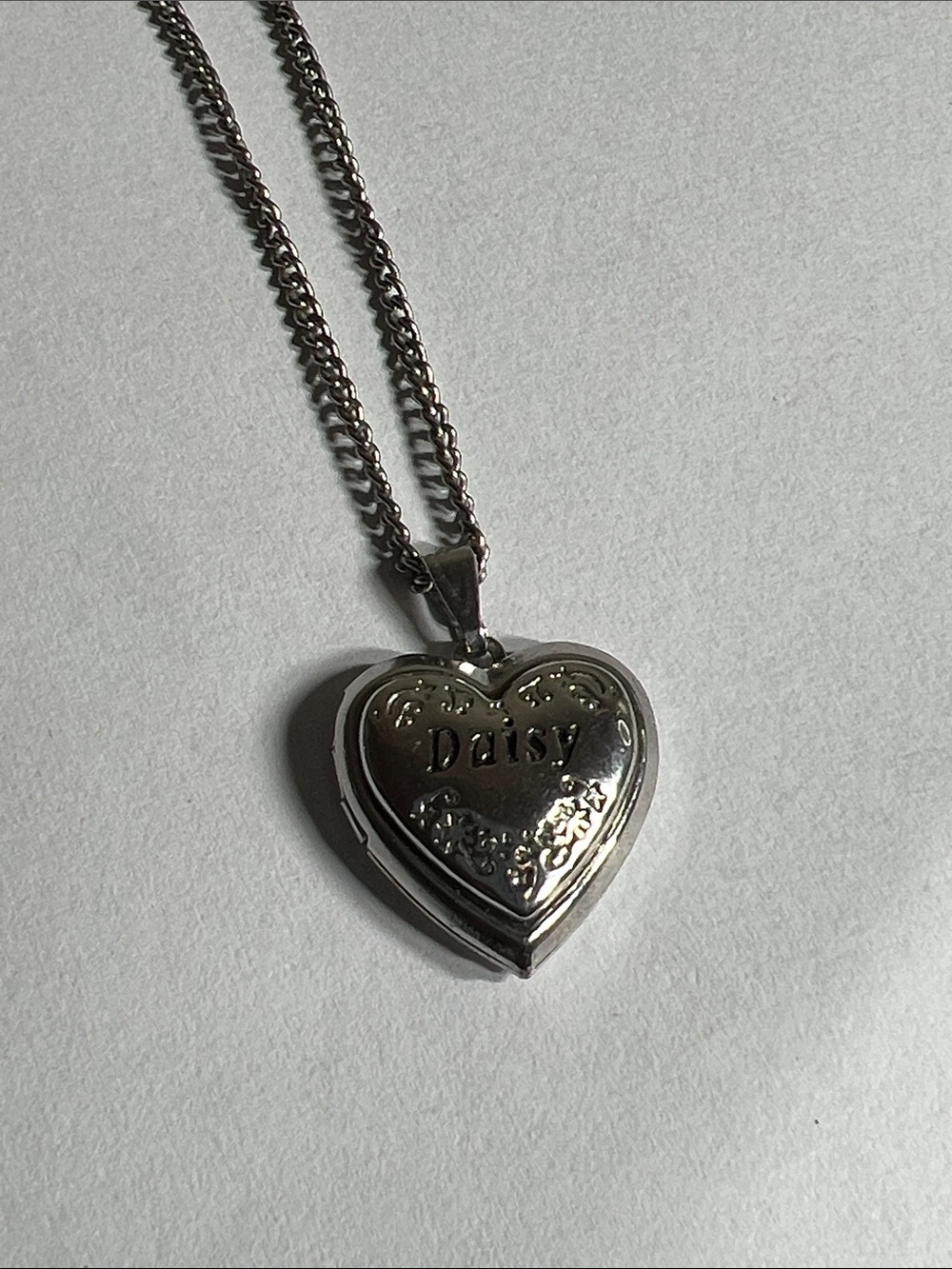 Daisy Heart Locket Necklace - Silver Tone